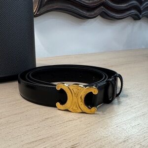 Celine Black Belt with Gold Logo Buckle